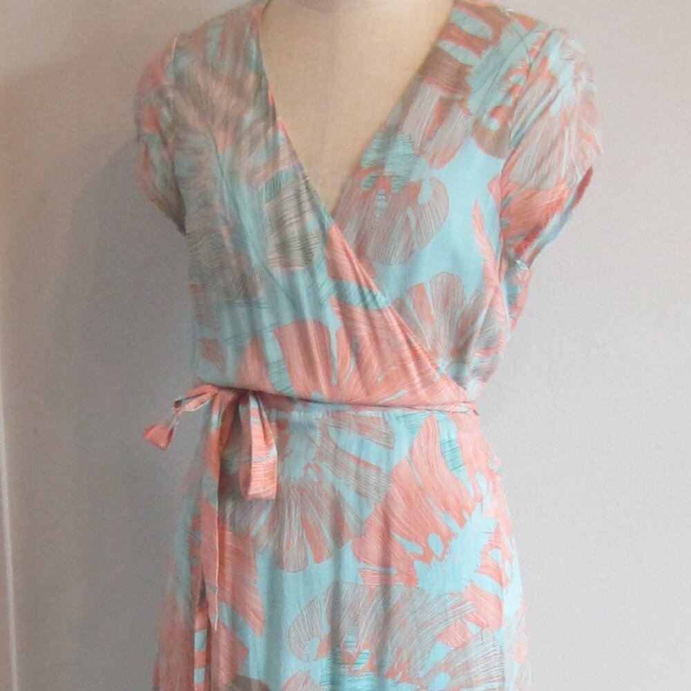L*Space Long Wrap Dress Bungalow Palm Tropical Print Dress Sz L